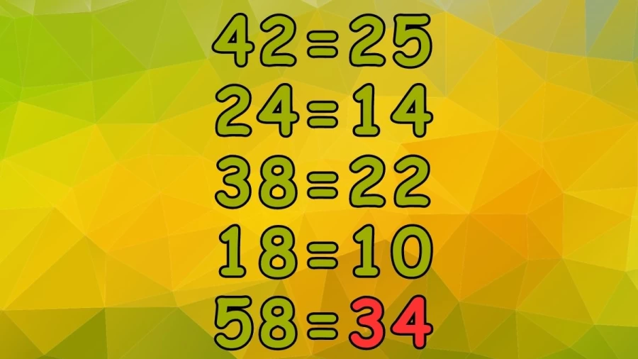 Casse-tête : Si 42=25 24=14 38=22 18=10 Alors 58= ?? || Casse-tête des nombres manquants