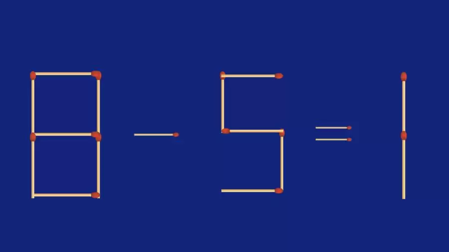 Casse-tête Matchstick : 8-5 = 1 Retirez 1 allumette pour corriger l'équation |  Puzzle d'allumettes