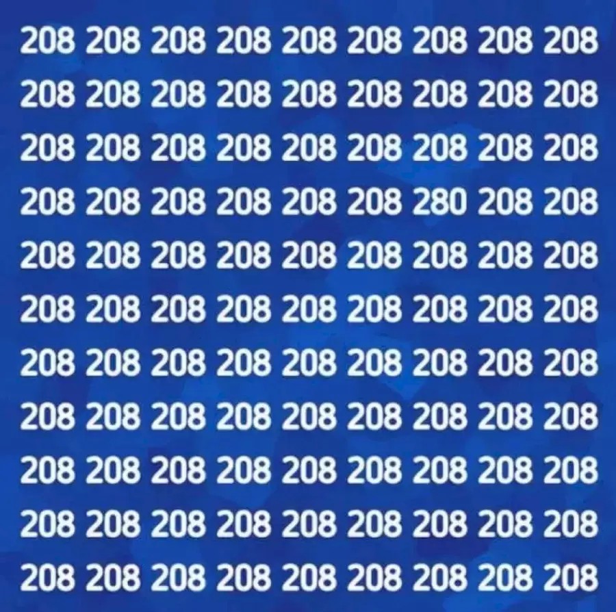 Test cérébral d'observation : pouvez-vous trouver le nombre 280 parmi les 208 en 15 secondes ?